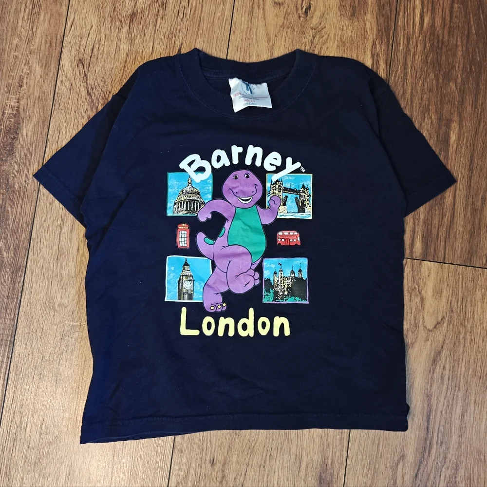 Barney London Graphic Short‎ Sleeve Tee Navy Kid's 3-4 Vintage 90s Y2K Nostalgia